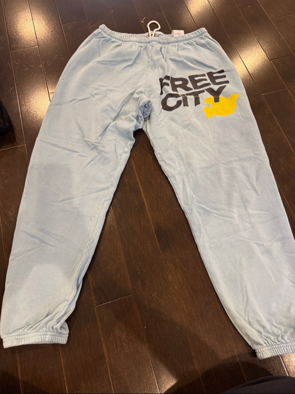 Free city Pale Blue Sweatpants with Yellow Duck Graphic